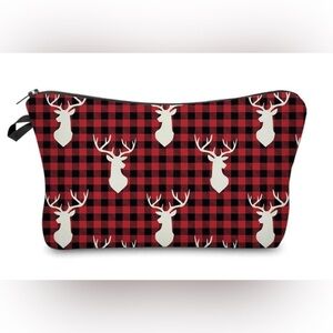Red and Black Buffalo Plaid Zipper Pouc with Deer Print